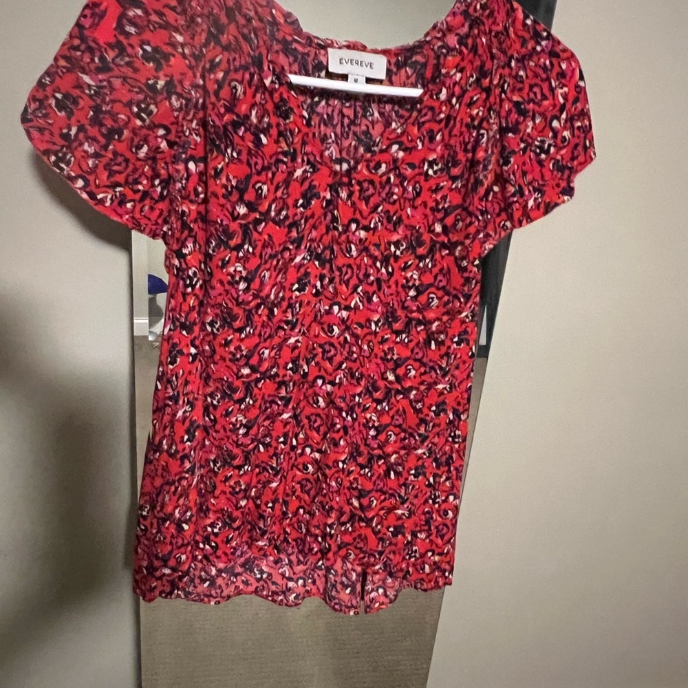 Evereve Red and Black Patterned Blouse